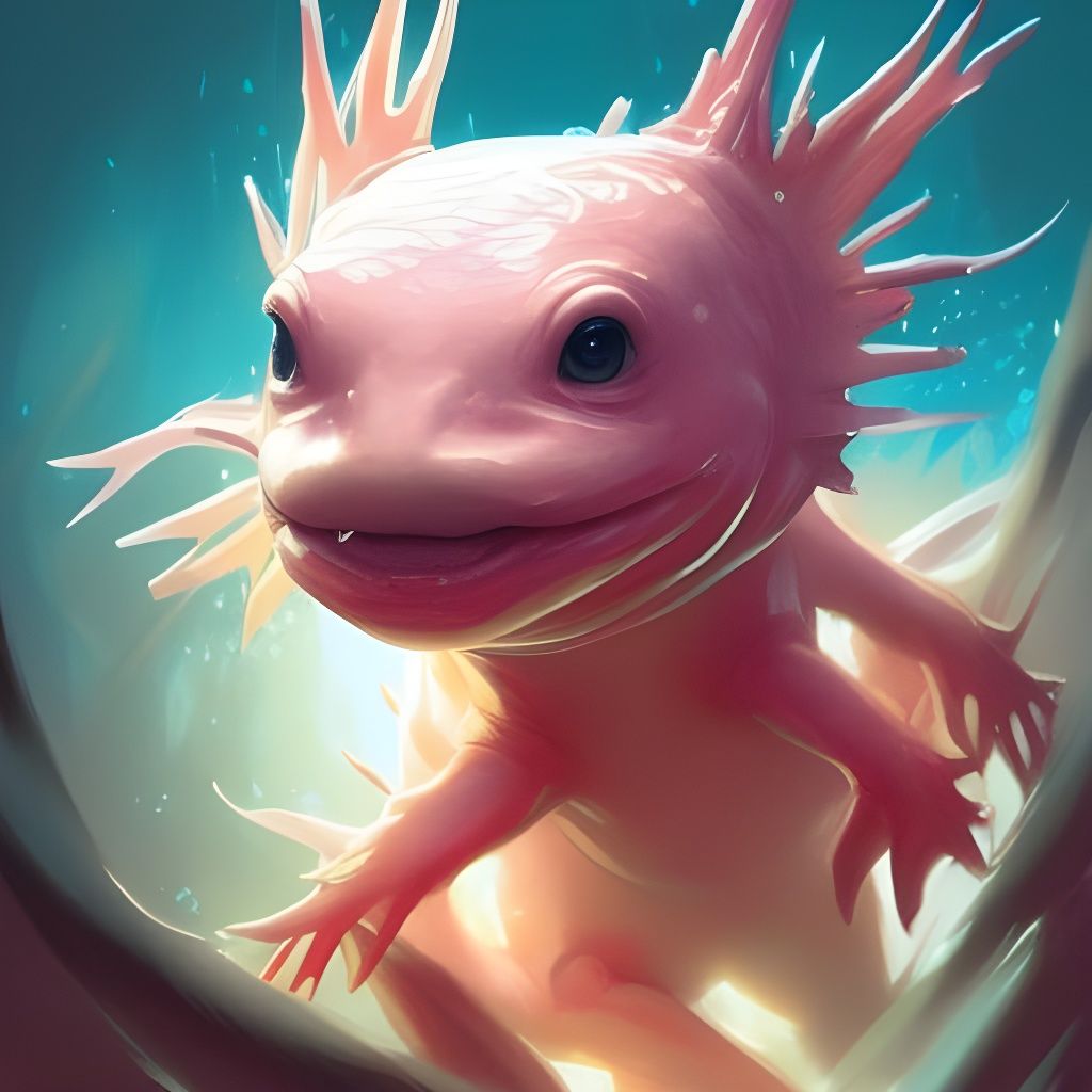 Adorable Axolotl Portrait in Digital Painting Style