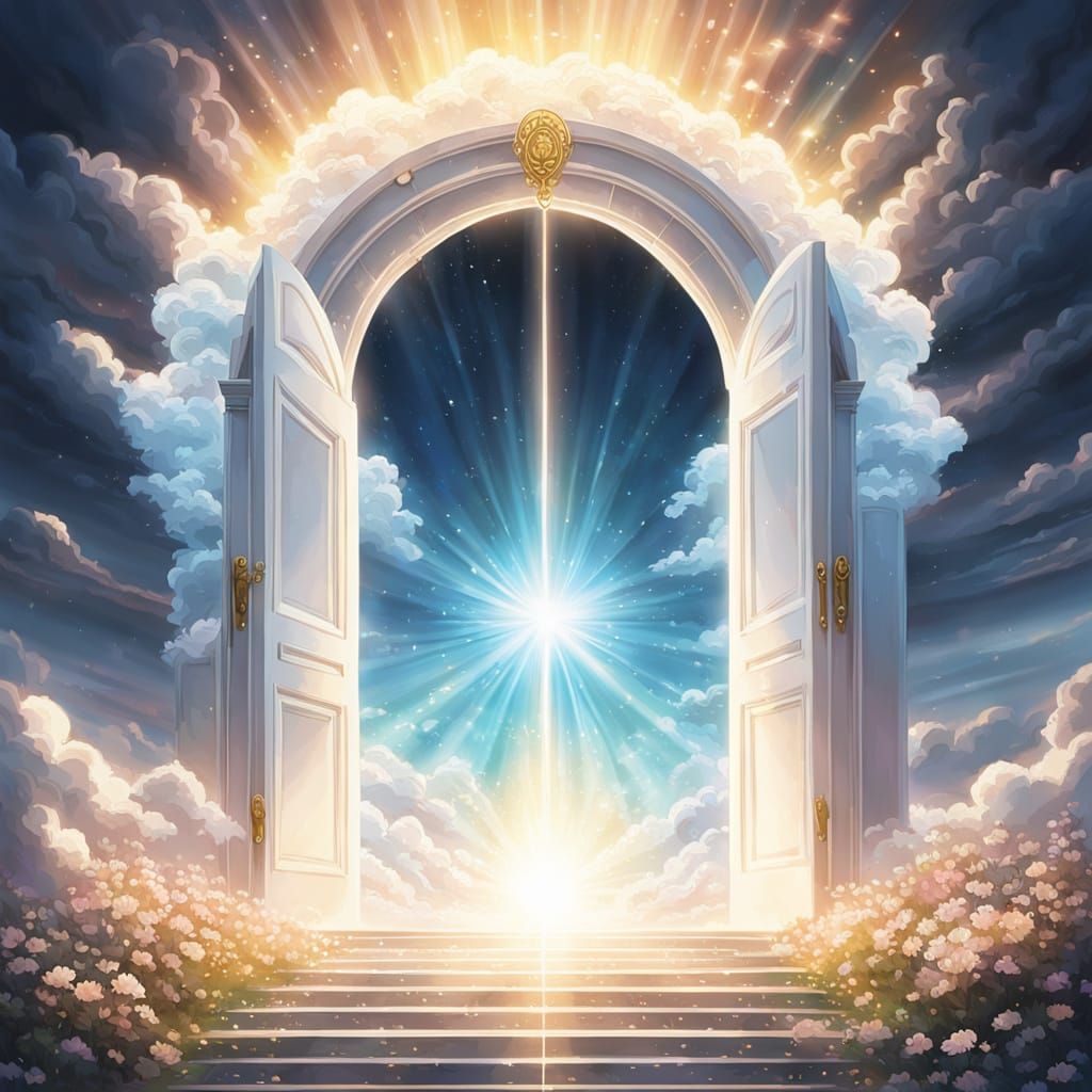 Anime Style Door Opens to Beautiful Afterlife