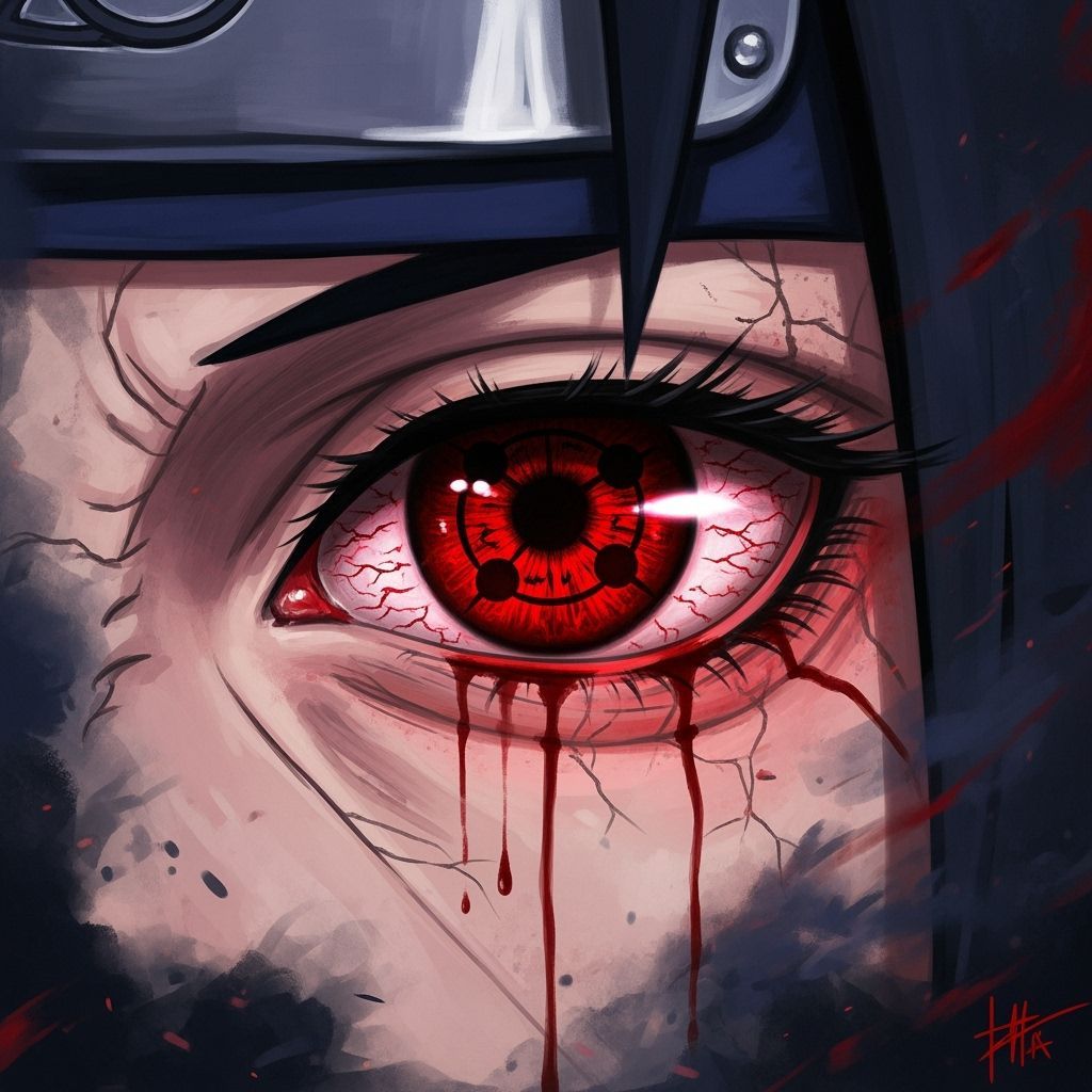 Detailed Red Mangekyou Eye in Digital Art Style
