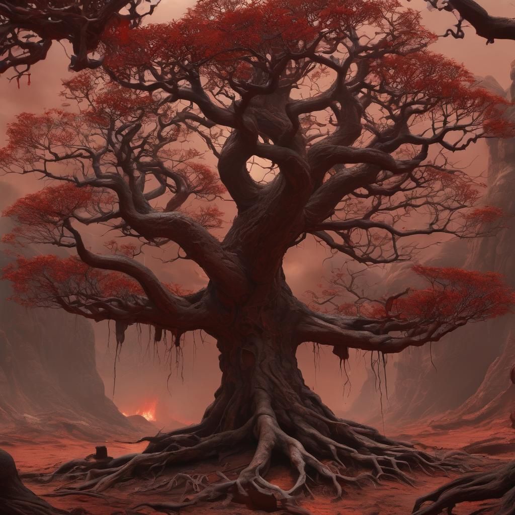 Surreal Devil's Bonsai Tree: Dark Fantasy Art