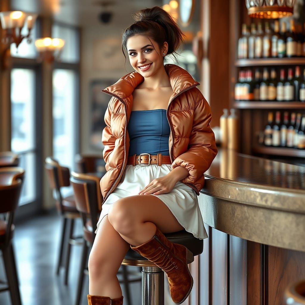 Brunette in Miniskirt, Art Nouveau Style