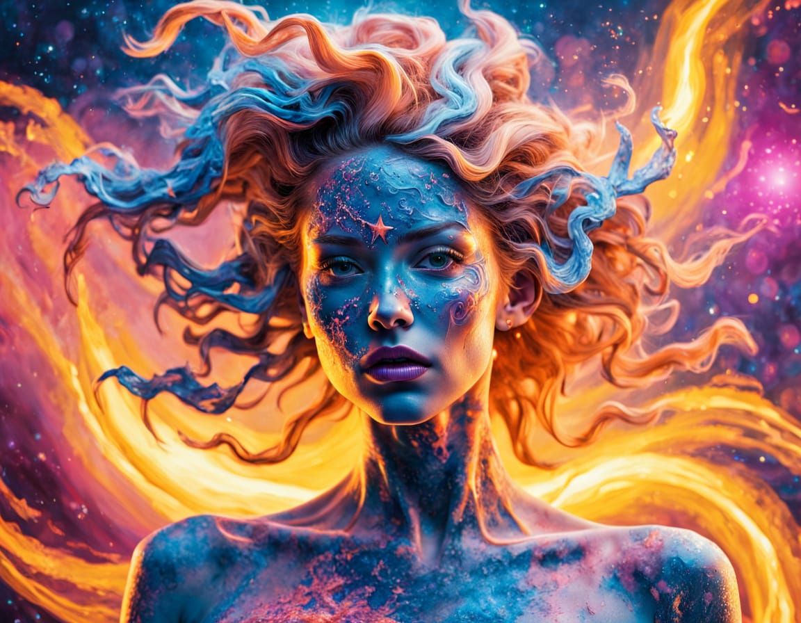 Celestial Fury: A Neon Impasto Portrait