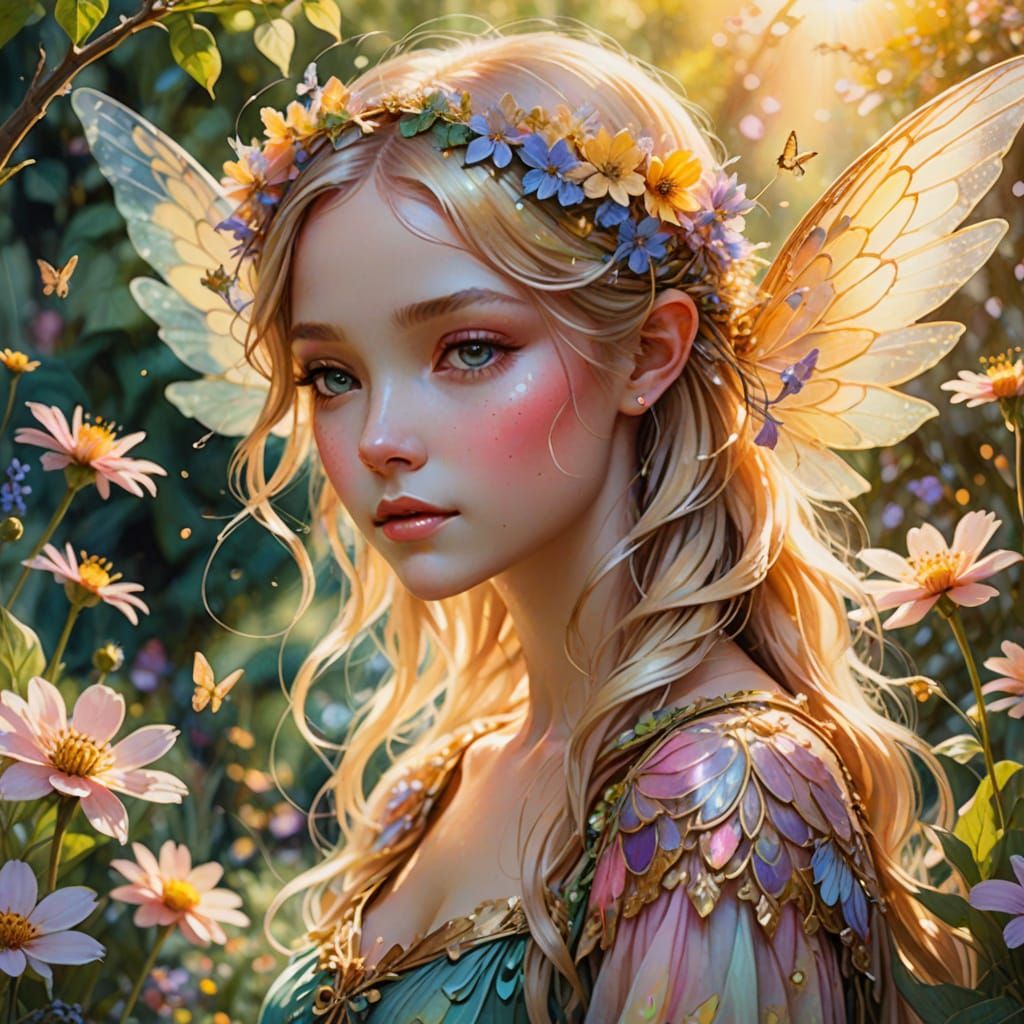 Fairy in Garden: Vivid Watercolor Fantasy Art