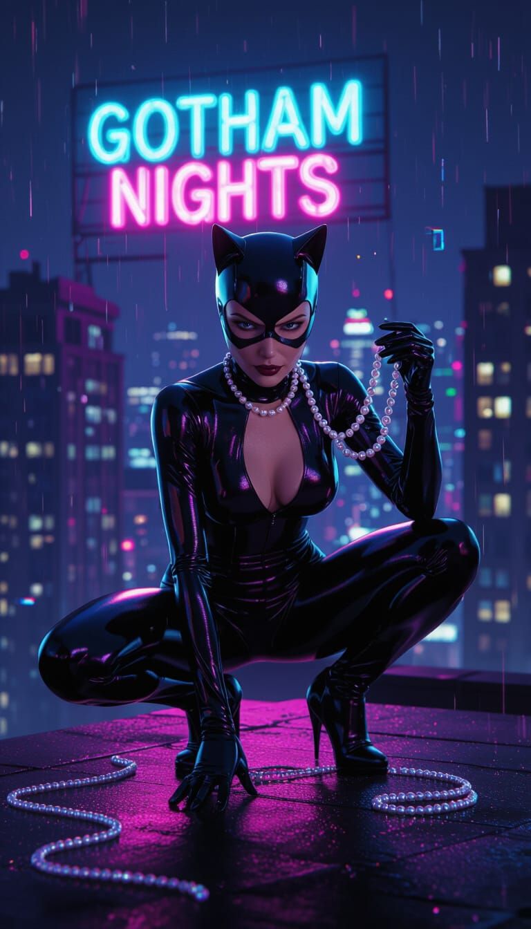 Catwoman Steals Pearls on Gotham Rooftop