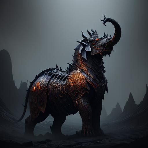 Fantasy Hybrid Creature Overlooking Hellish Abyss