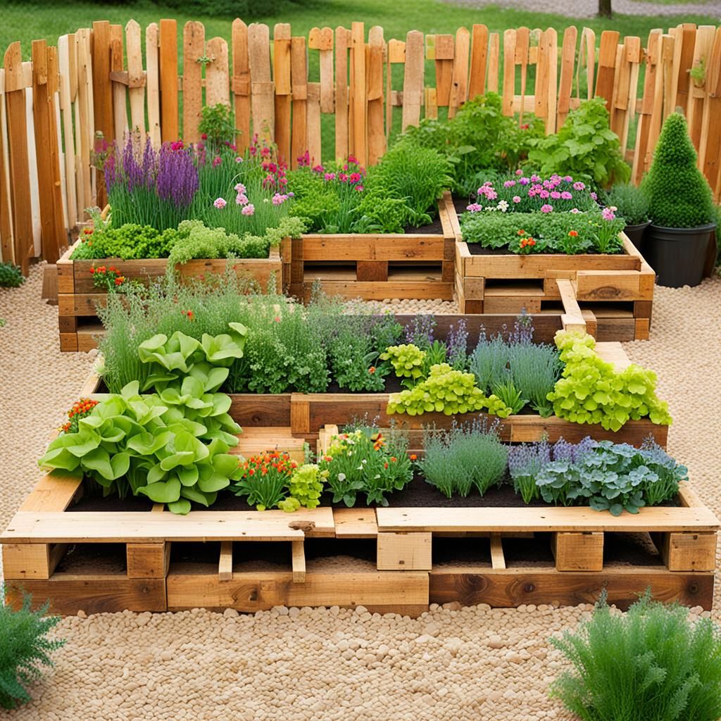 Lush Garden with Upcycled Pallet Raised Beds