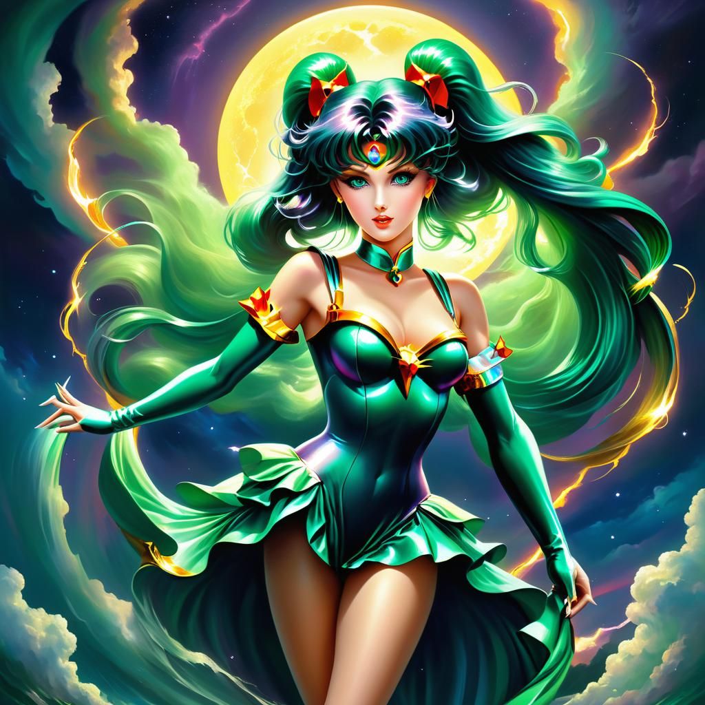 Iridescent Sailor Neptune Oil Painting with Lightning