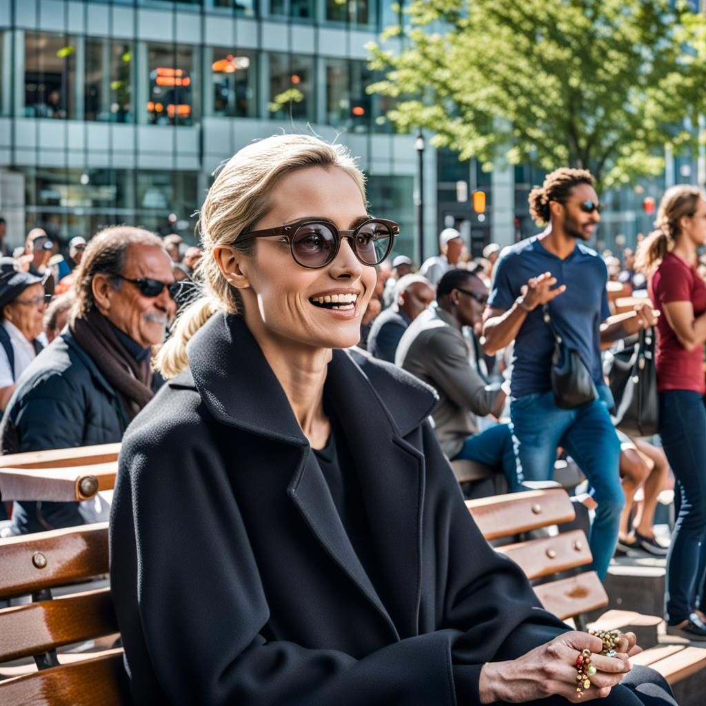 Young Woman Meditates in Busy Canadian City