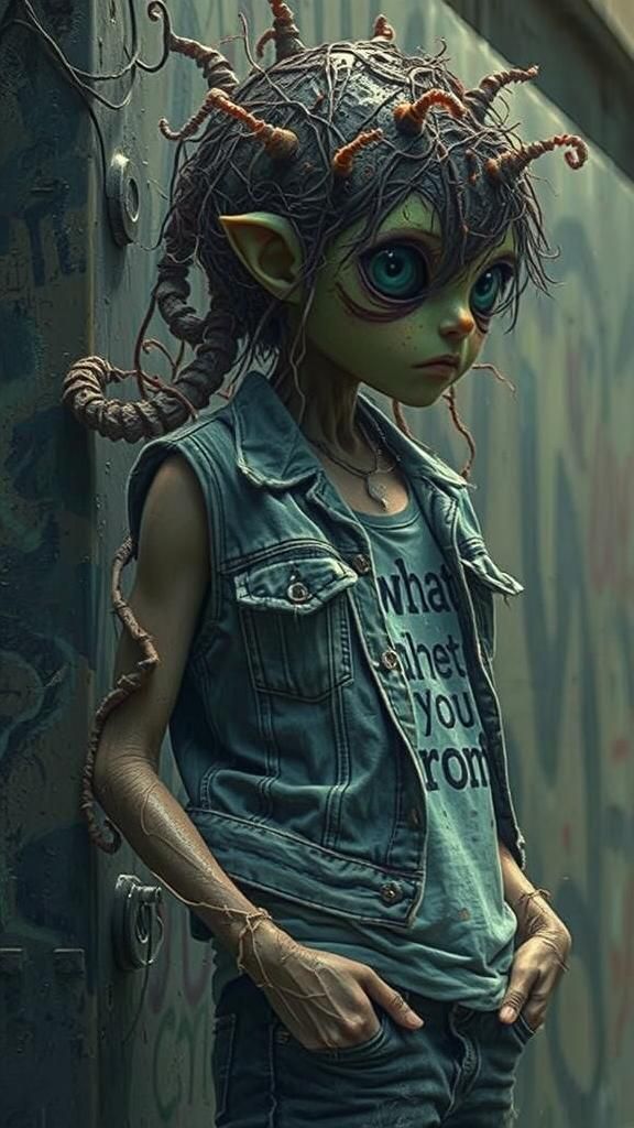 Fungus Humanoid Encounter in Apocalyptic Cityscape