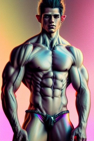 Shining Rainbow Elf Portrait in Hyper-Realistic Style