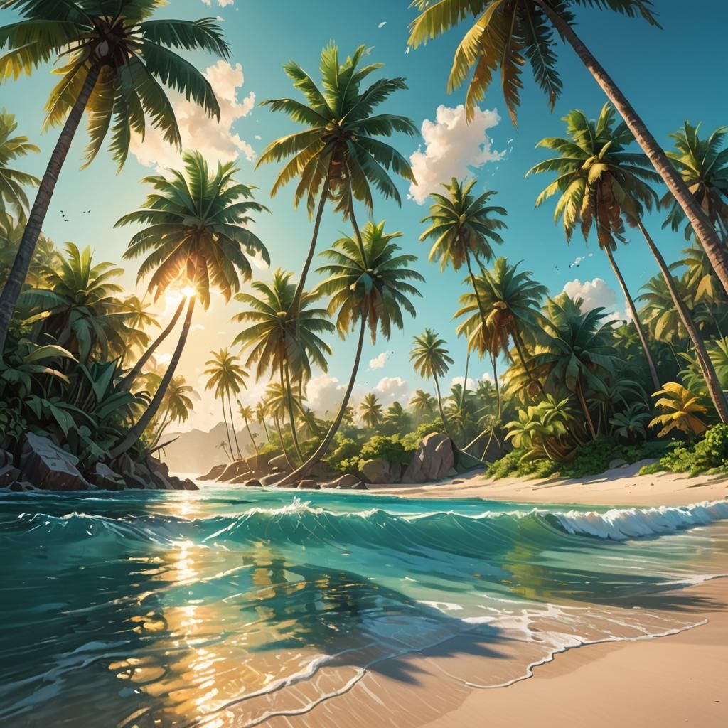 Tropical Paradise: Detailed Matte Painting in Pastel Colors