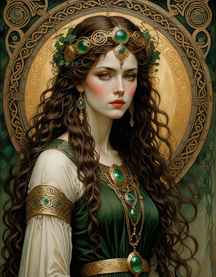 Celtic Goddess Danu in Art Nouveau Style