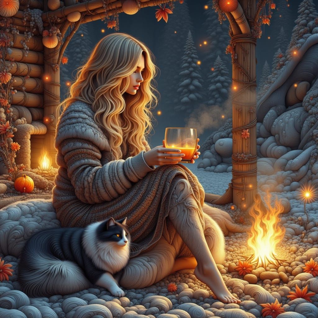 Siberian Princess by Firelight in Dimly Lit Yurt