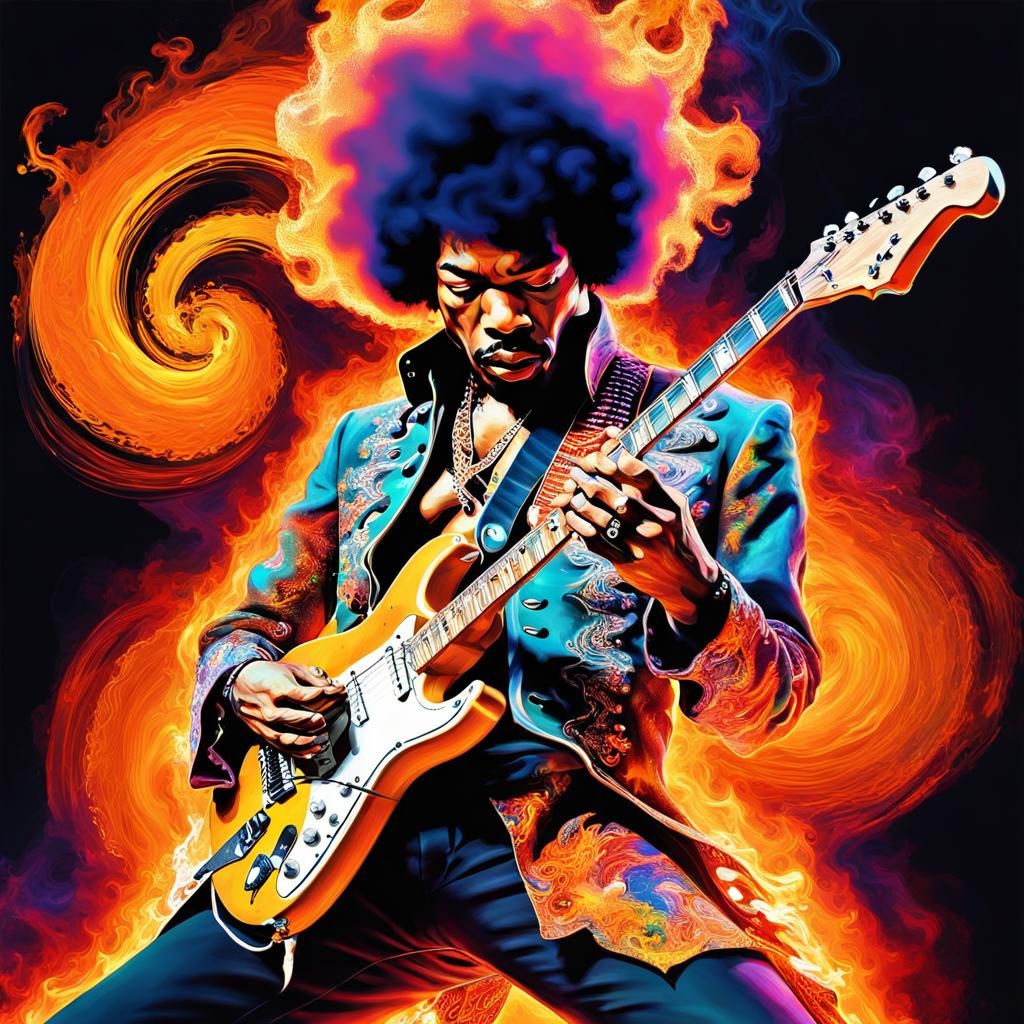 Flames rocking out Jimi Hendrix guitar