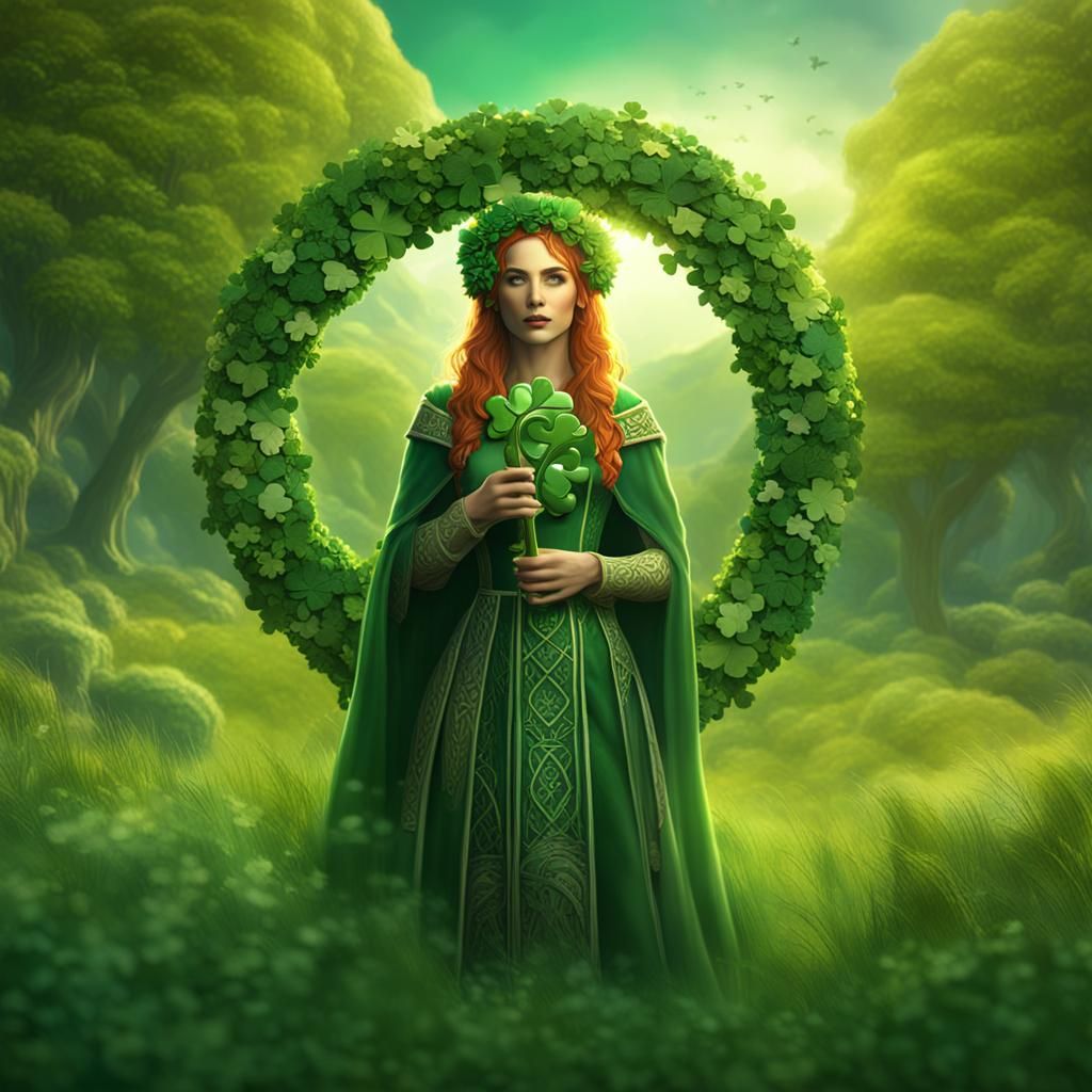 Celtic Woman with Shamrock Wreath, Matte Painting