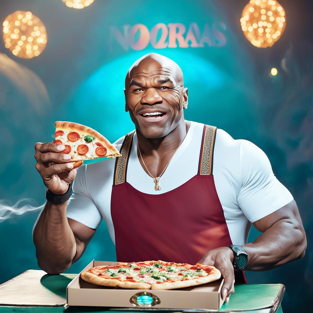 Mike Tyson's Pizza Joy: A Hyper-Realistic Fantasy Portrait