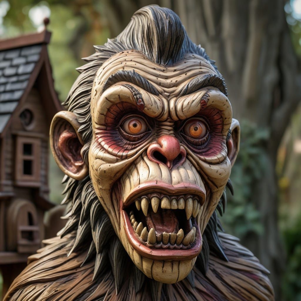 Zombie Monkey Clown Birdhouse Wood Carving