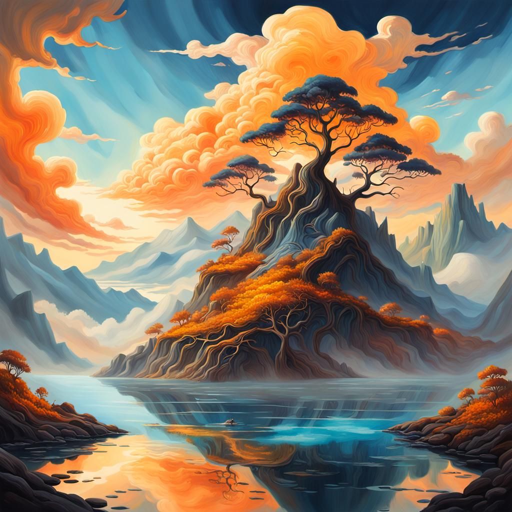 Surreal Inverted Mountain Landscape in Digital Art