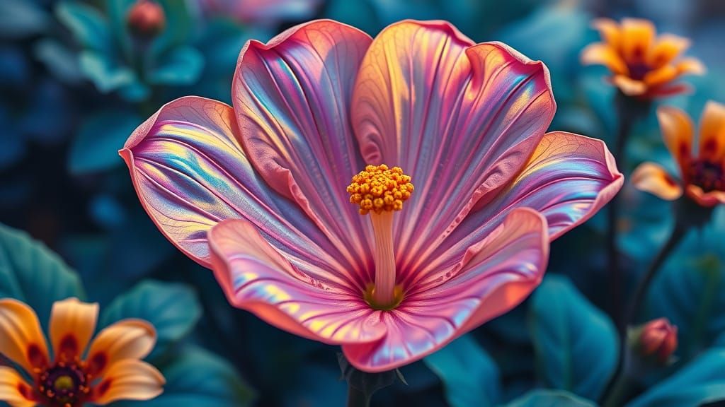 Iridescent Alien Flower in Detailed Oil Painting