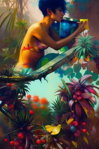 Delicious Tropical Beverage Painting in Fine Art Style