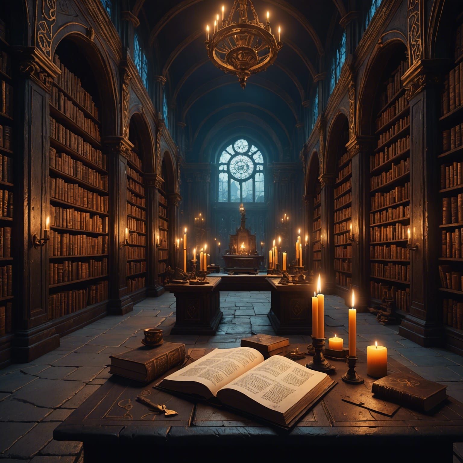 Ancient Library with Runes in Detailed Matte Painting