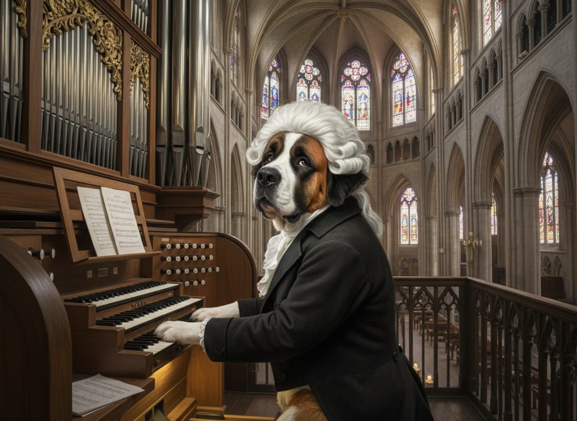 Beethoven St. Bernard Dog Plays Cathedral Organ