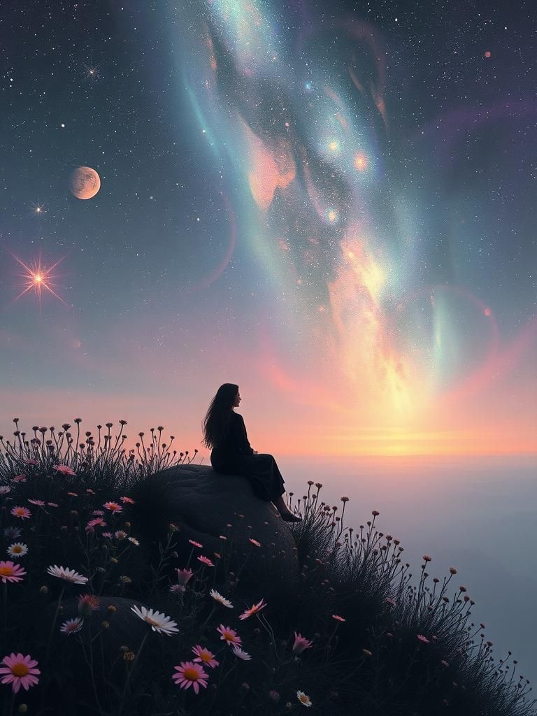 Surreal Bioscape with Black Opalescent Plasma and Dawnflower...