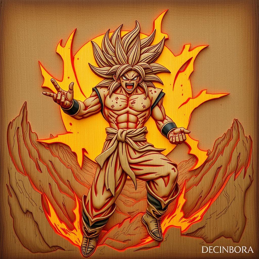 Furious Woodcut Warrior Charges Energy in Battle