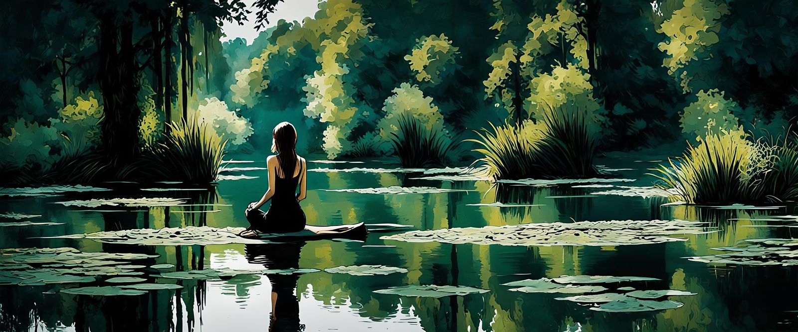 Solitary Beauty at Giverny in Impressionistic Manga Style