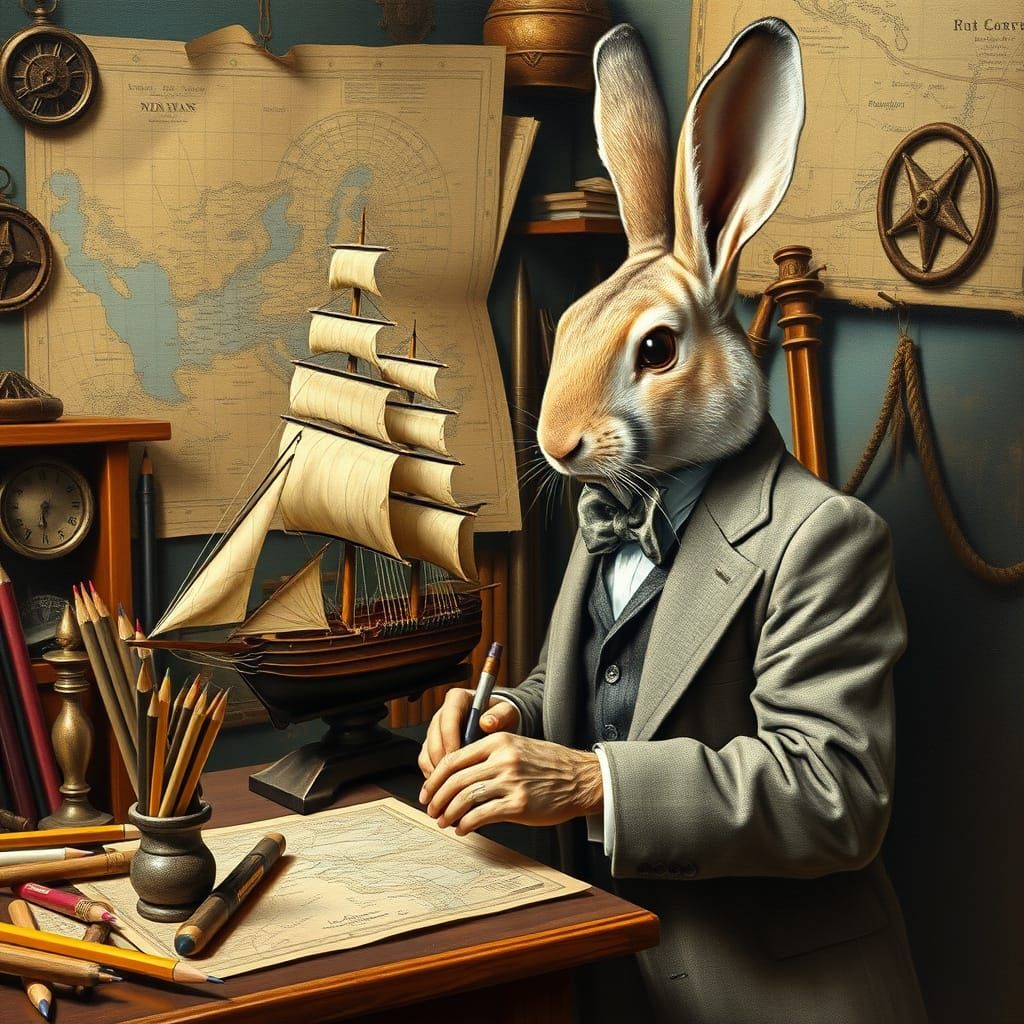 Dapper Rabbit Crafts Miniature Tall Ship in Vintage Workshop