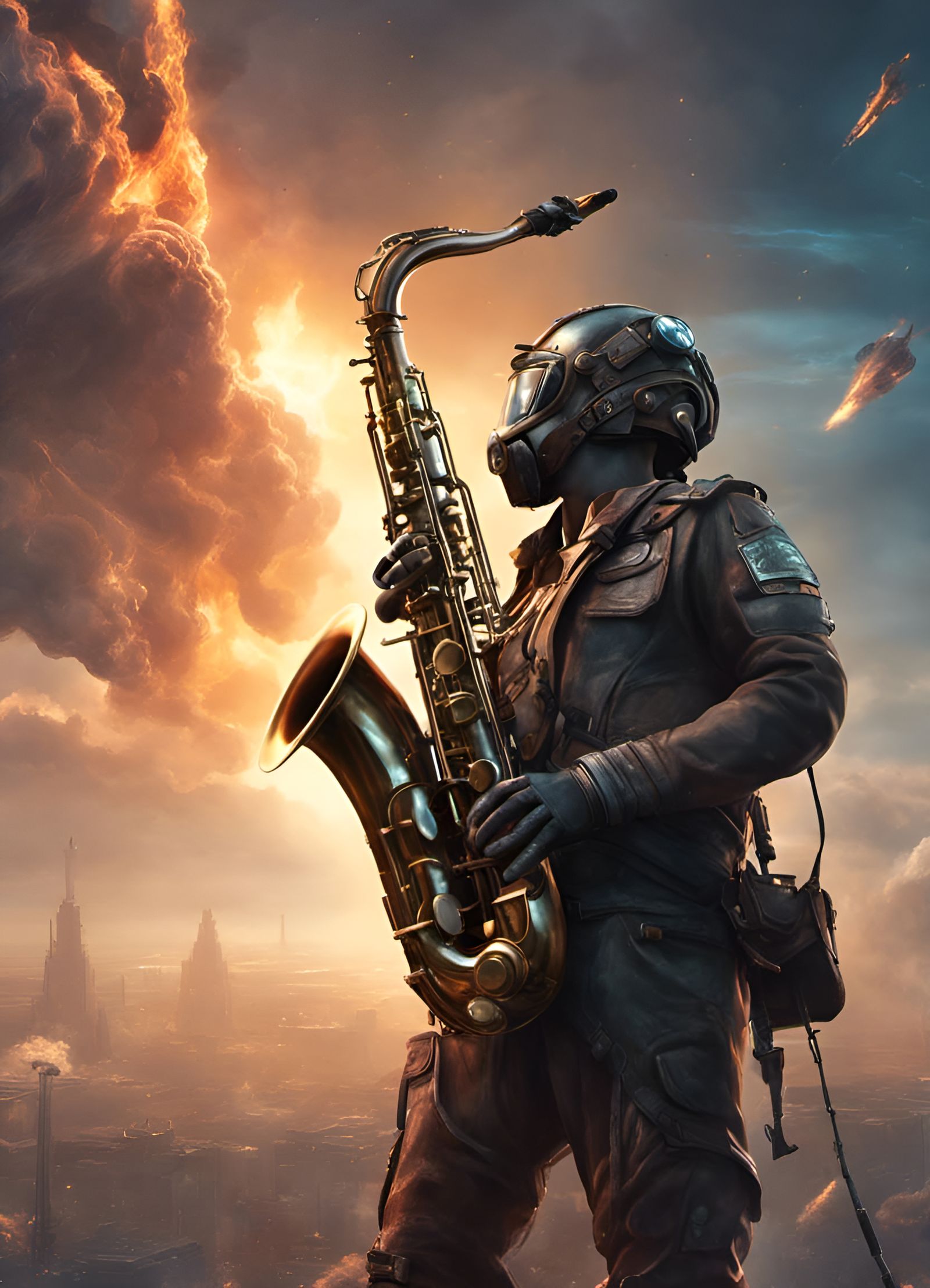 Post-Apocalyptic Saxophone in Hyperreal Style
