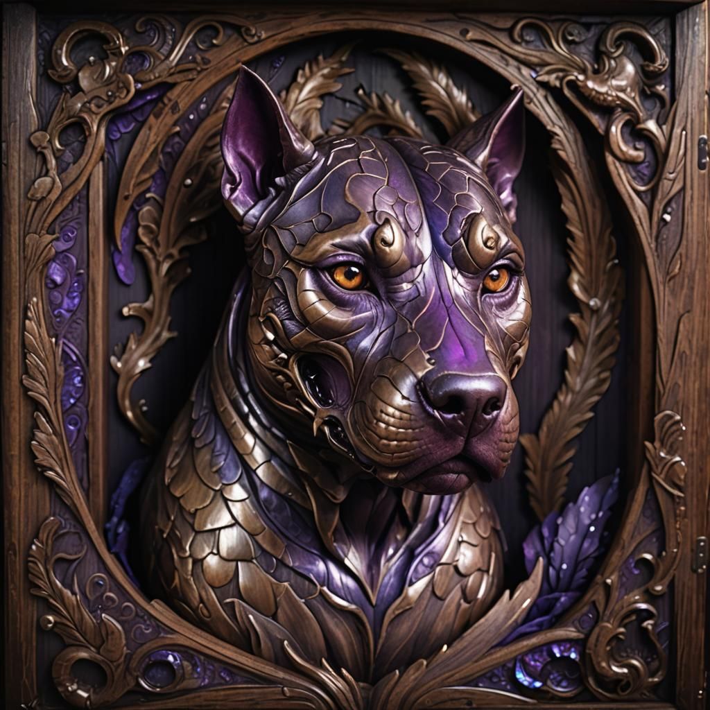 Dragon-Pitbull Hybrid in Ornate Box: Dark Fantasy 3D Art