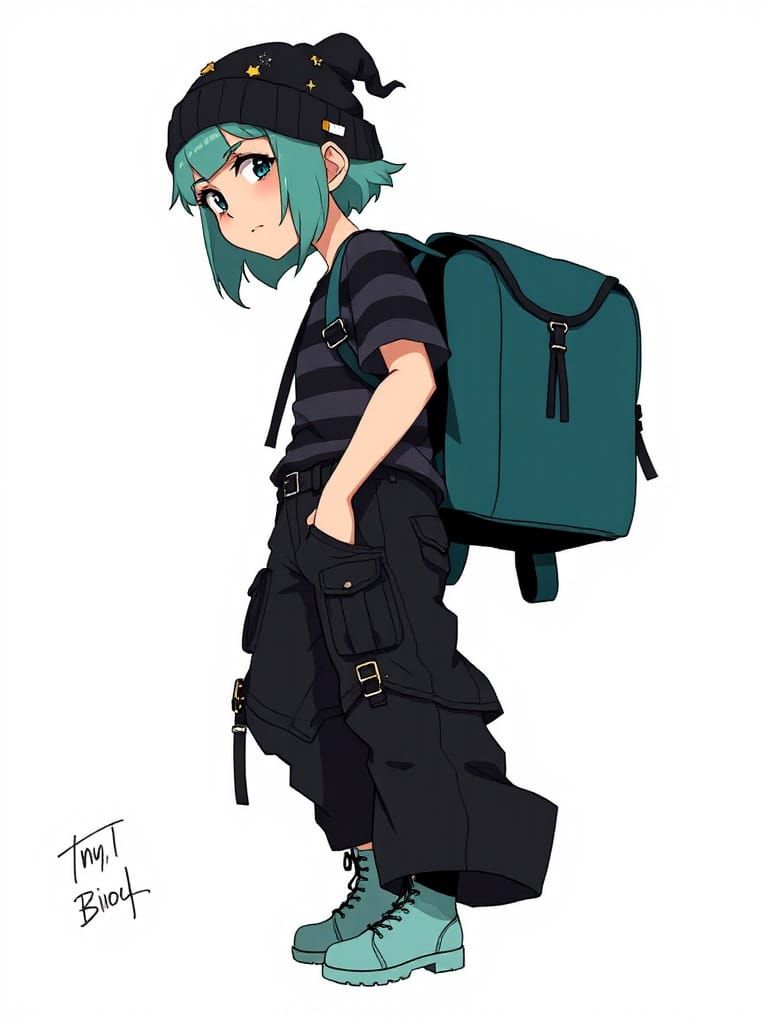 Stylized Comic Illustration of a Teen in Gothic Fashion