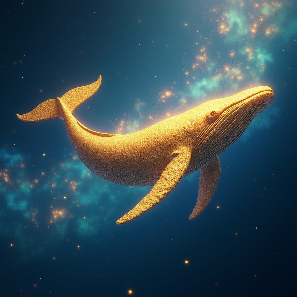 Majestic Golden Whale in Ethereal Aurora