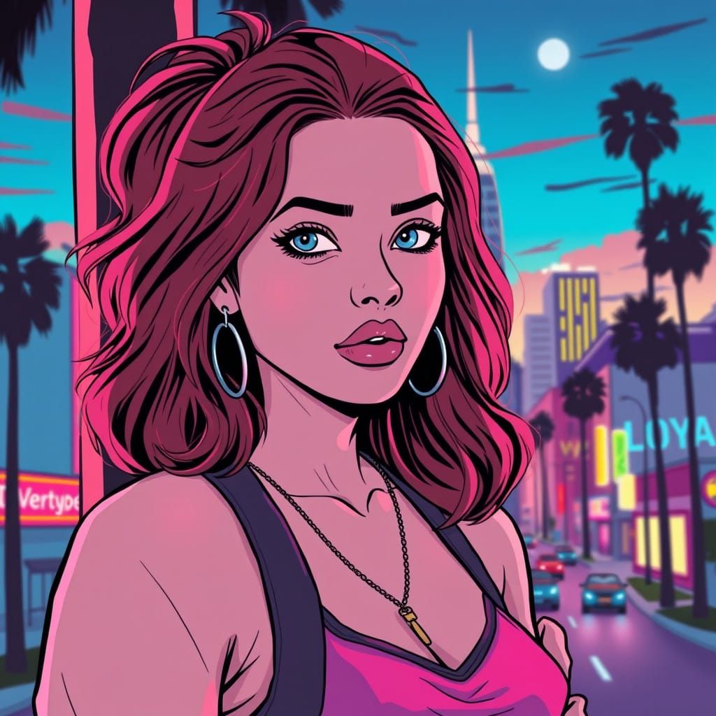 Neon-Lit 80's Female Heroine in Los Angeles
