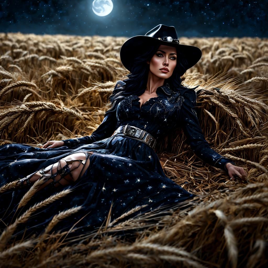 cowgirl lying on the wheat field