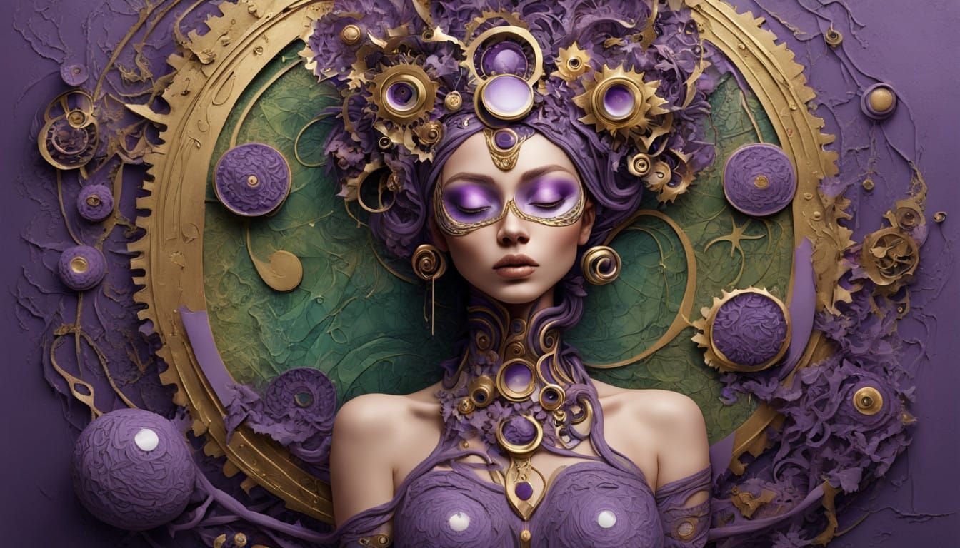 Surrealistic Digital Artwork in Purple with Intricate Earthy...
