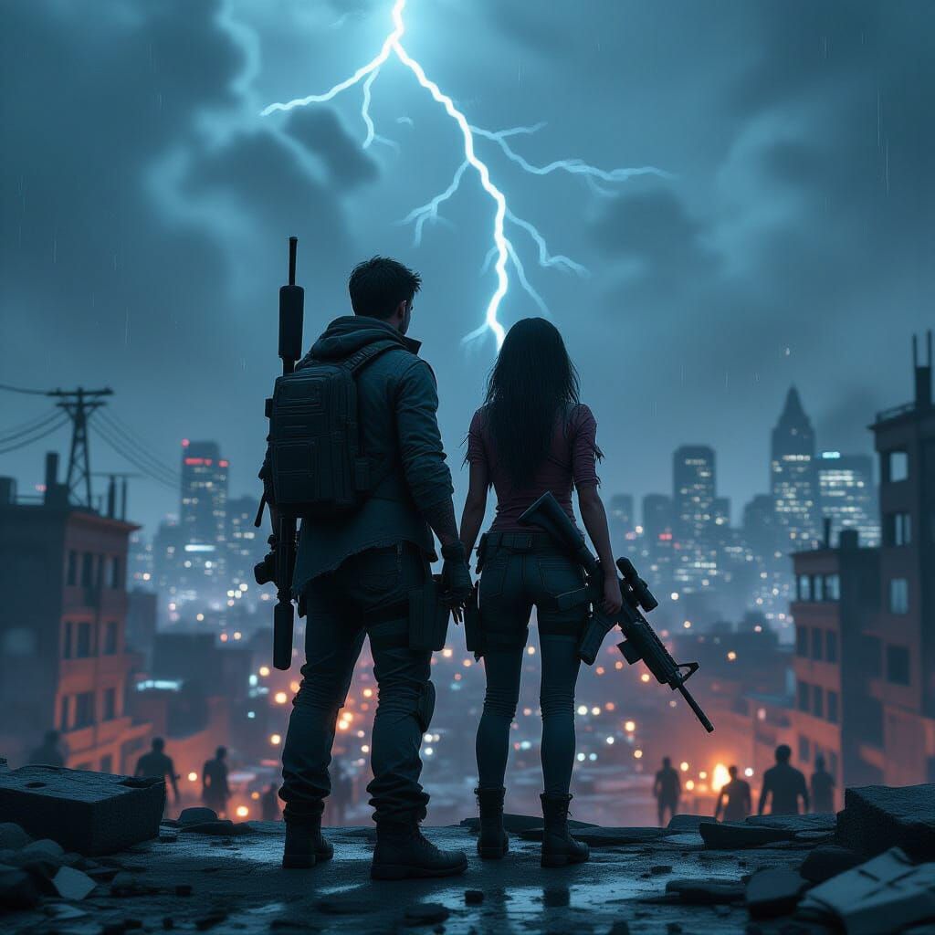 Post-Apocalyptic Rooftop Standoff in Cinematic Style