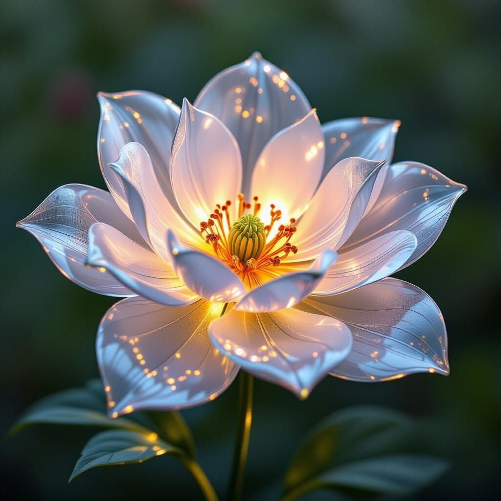 Shimmering Glass Flower in Art Nouveau Style