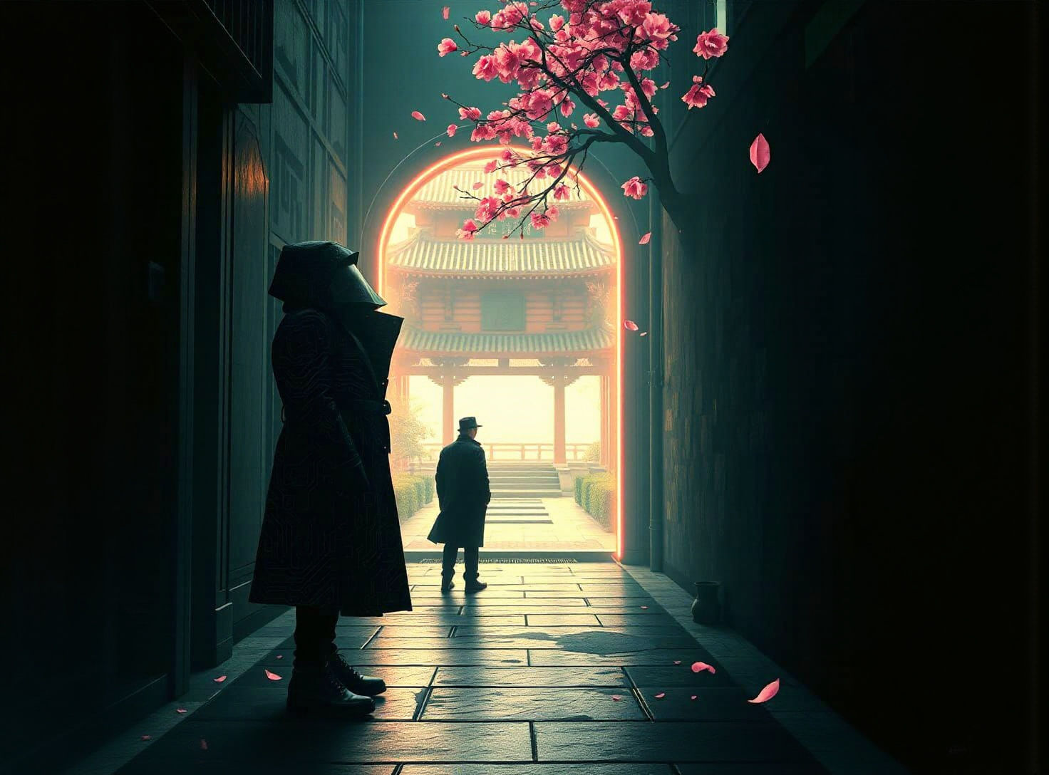 Cyberpunk Detective Portal to Zen Garden