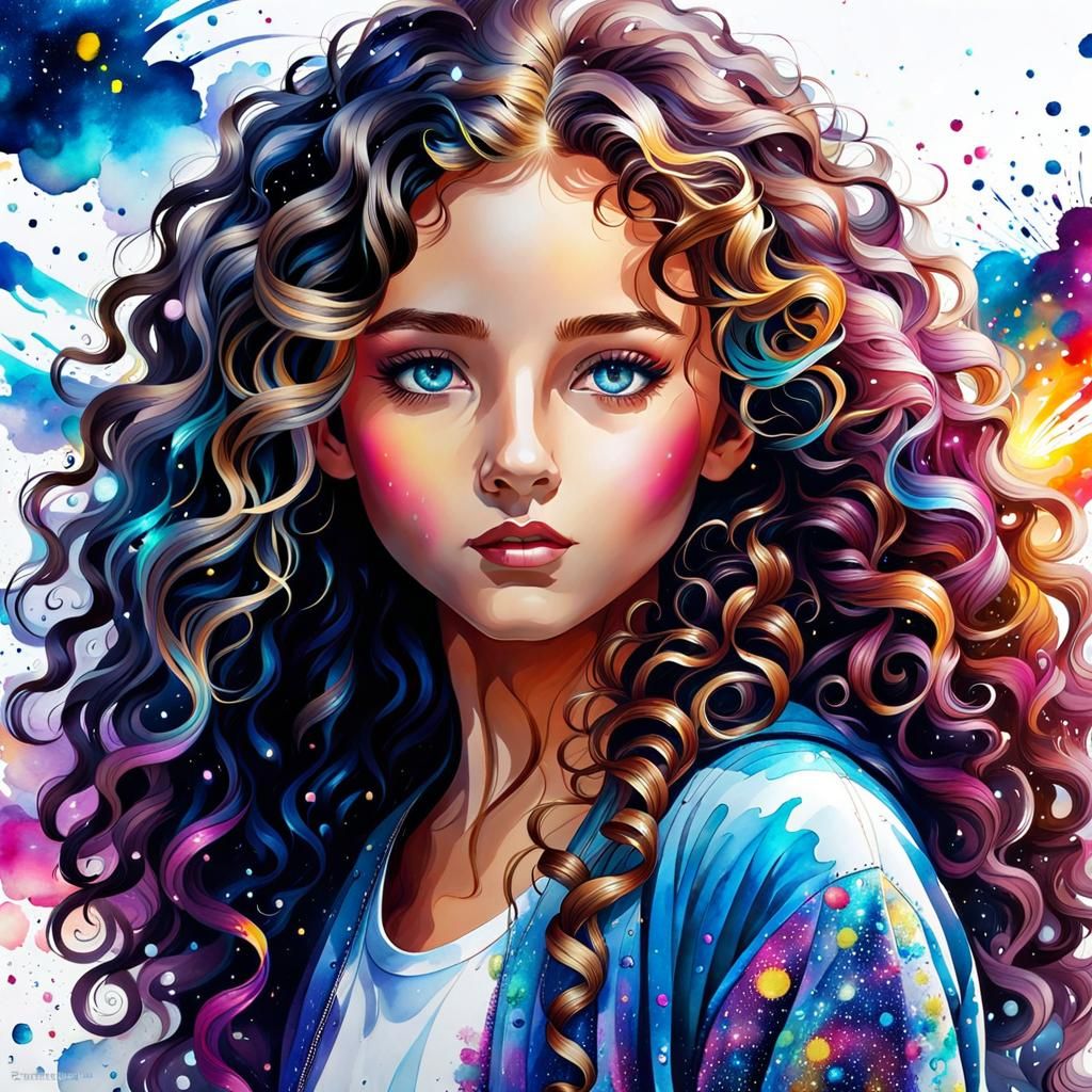 Charming Girl Portrait with Fantasy Ink and Watercolor