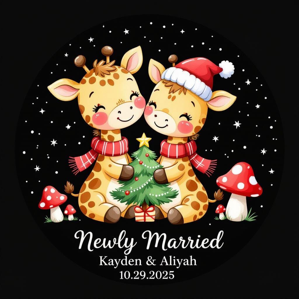 Adorable Christmas Giraffes Watercolor Illustration