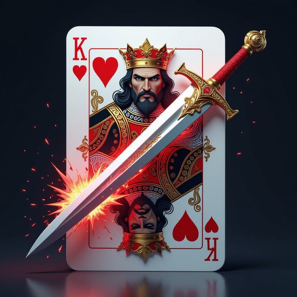 King of Hearts Card With Sword Bursting Out