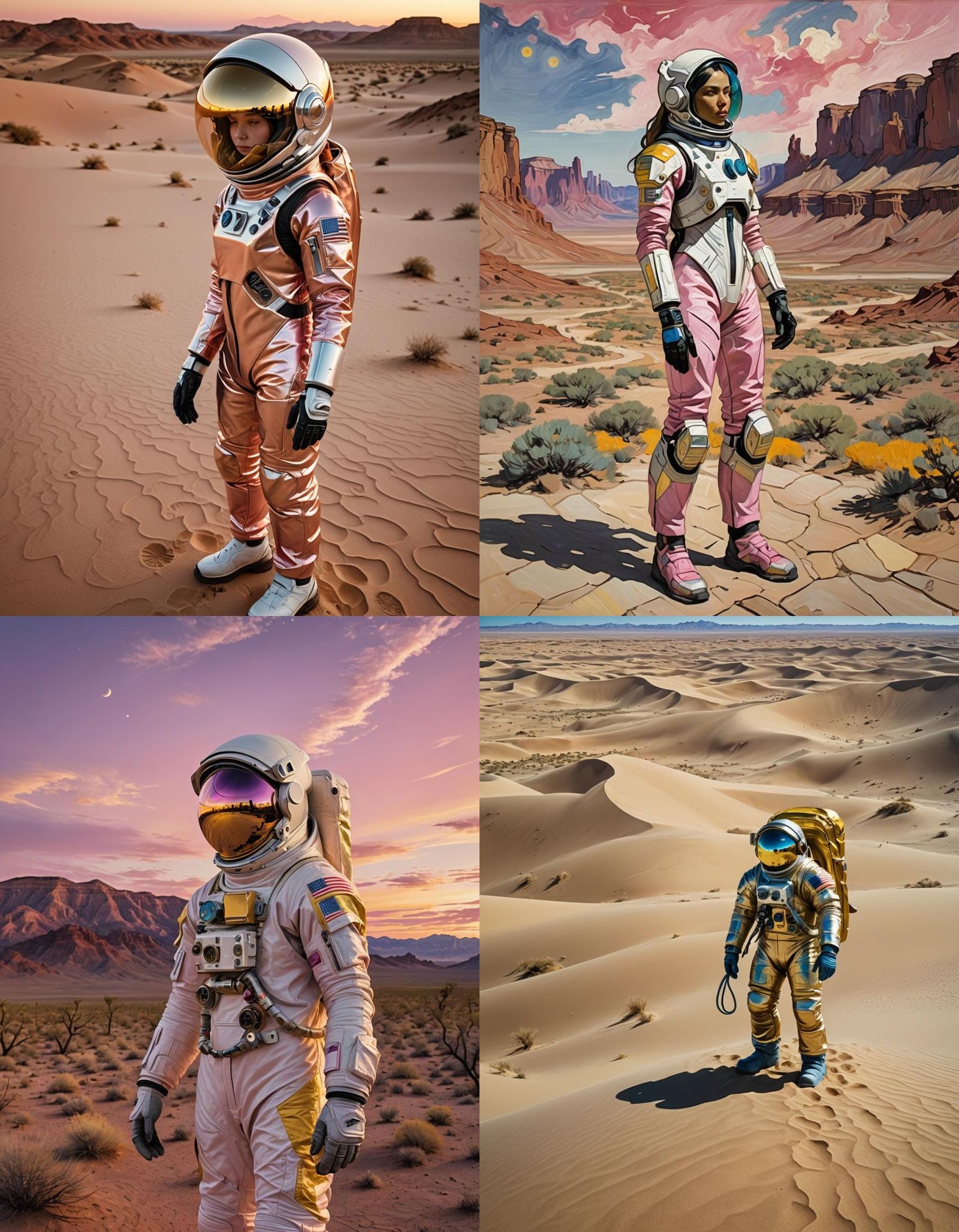 Astronaut Girl in Desert, Van Gogh Style