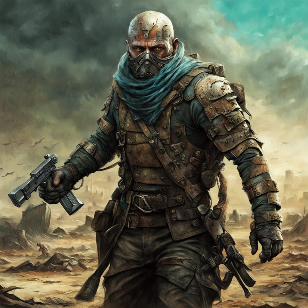 Battle-Scarred Wasteland Hero in Tomasz Alen Kopera Style