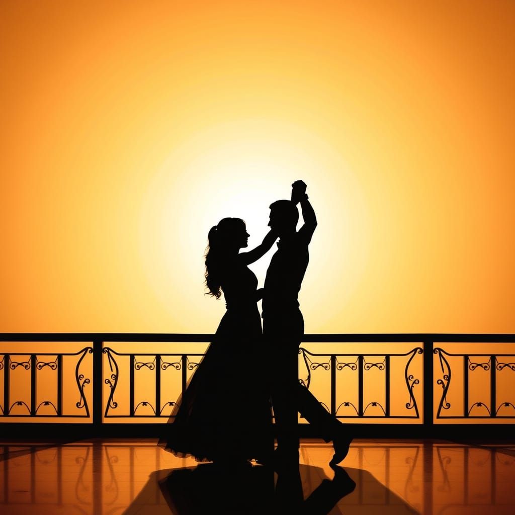 Silhouette of Dancing Couple Holding Hands