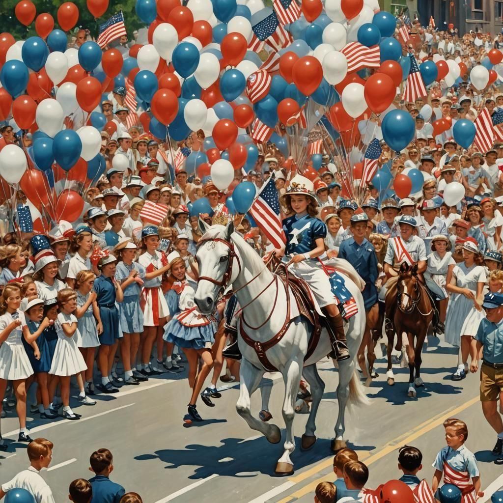 Lil Miss America rides on a pony in a 4th of July parade wit...