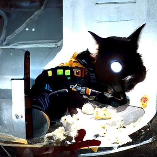 Horror Cat in Space Eating Cheese