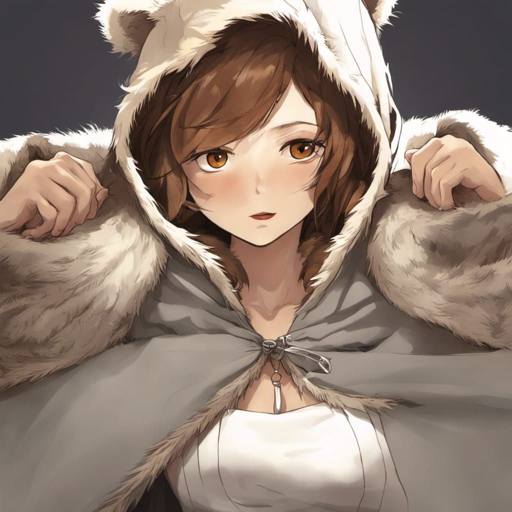 Girl in Brown Bear Skin Cloak