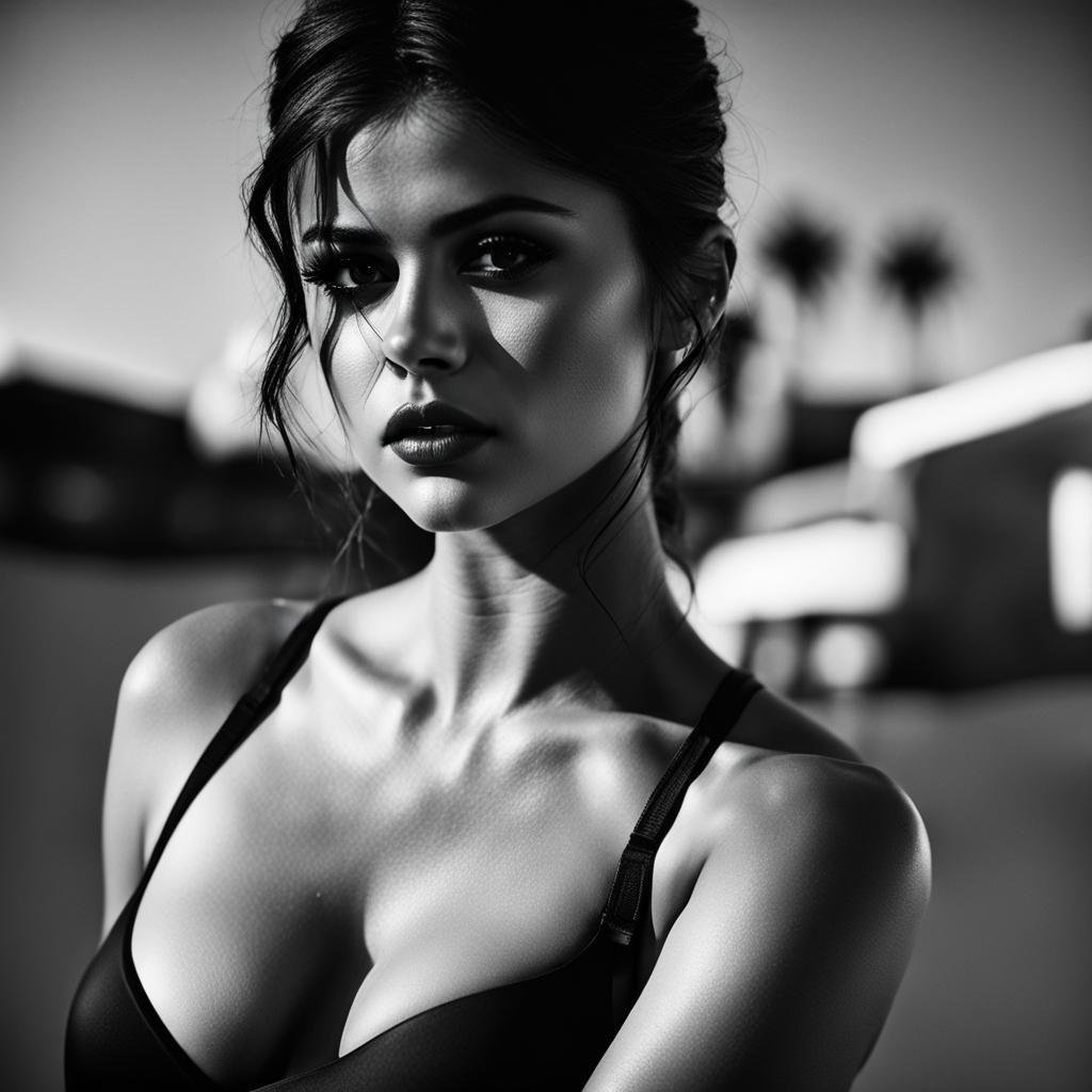 Selena Gomez Portrait in Black Bikini